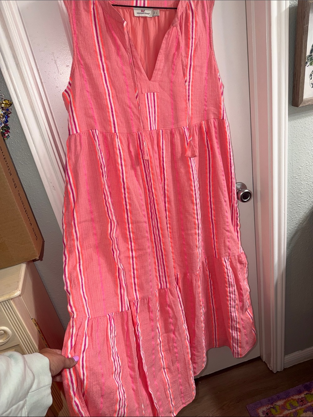 NWOT Vineyard Vines Striped Neon Pop Tiered Breezy Maxi Dress Size Large - Picture 4 of 10